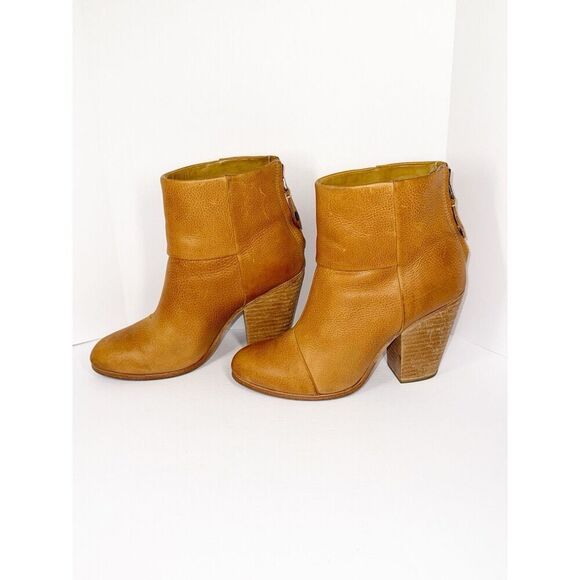 Rag & Bone Newbury Ankle Boots Leather Bootie Block Heel Tan Chunky 37.5/7.5 - Picture 3 of 12